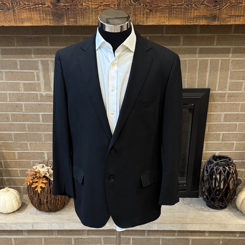 Brooks Brothers mens 45R black solid 100% wool Fitzgerald 2-button jacket EUC